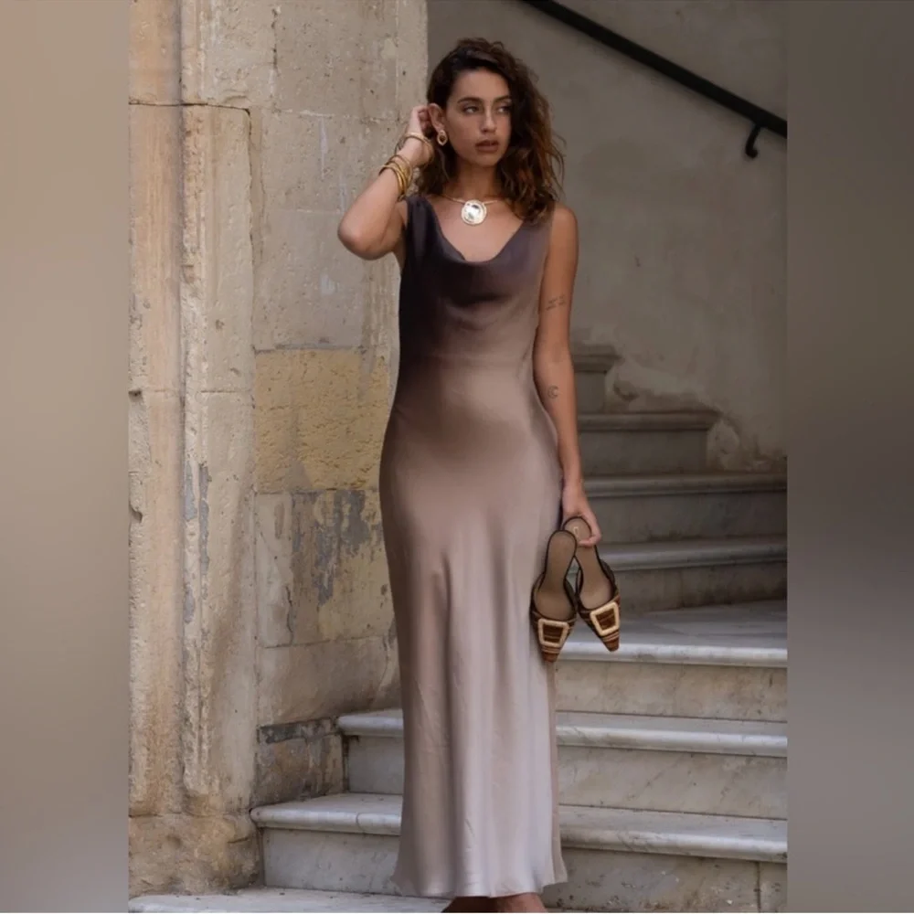 12th Tribe Dolce Mocha Ombre Cowl Neck Maxi Dress - Picture 1 of 6